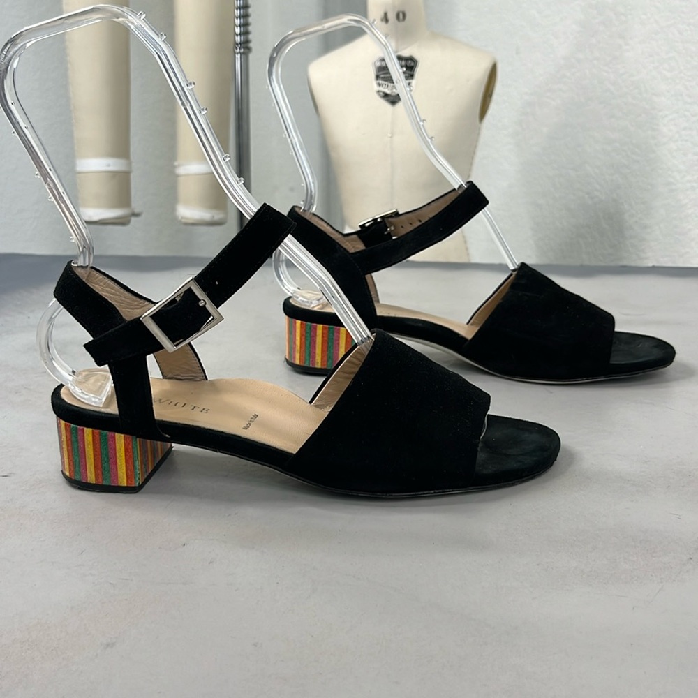 Ron White Suede Colorblock Heel Cut Out Ankle Strap Sandals